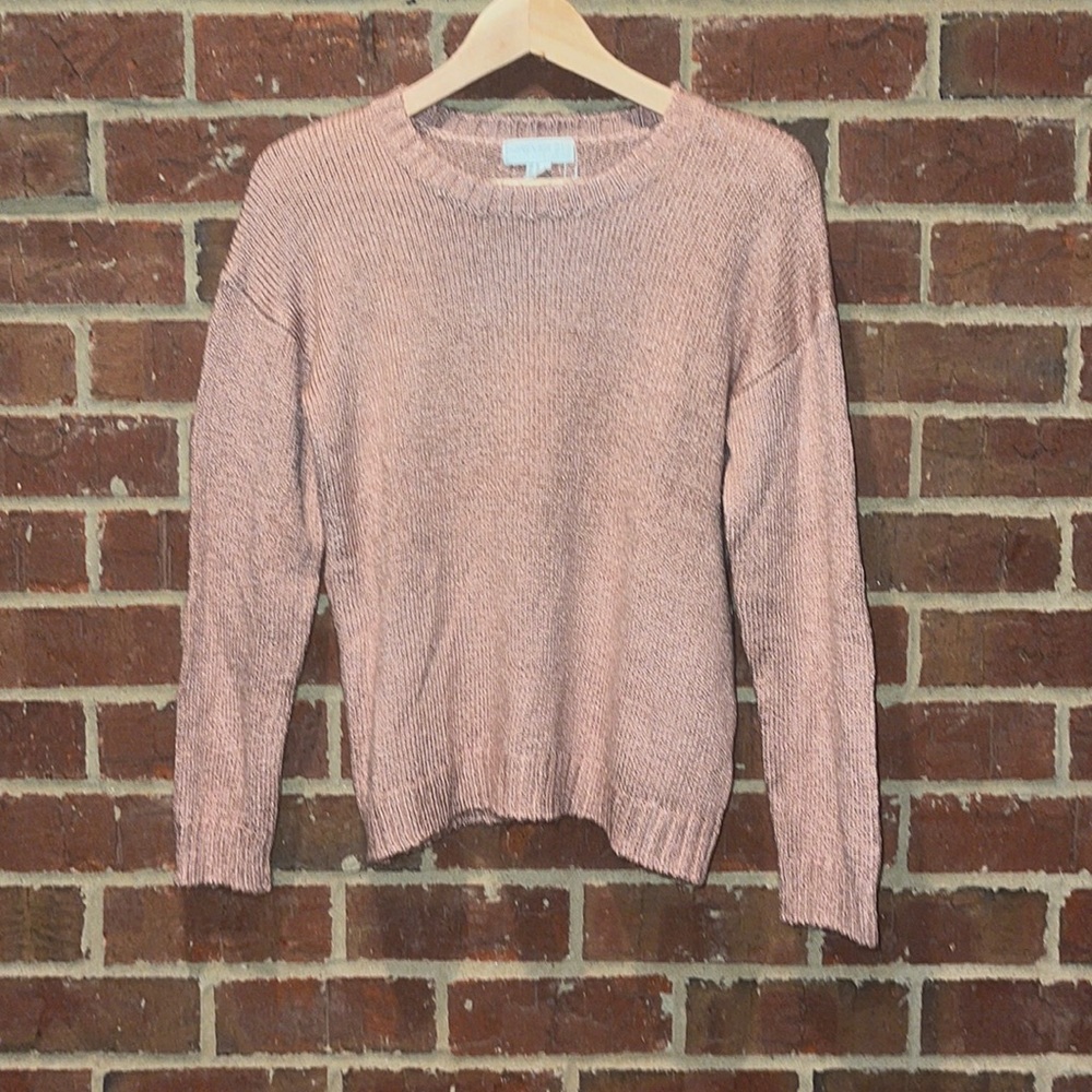 Forever 21 plus Champagne shimmery coral pink long sleeve crew neck sweater